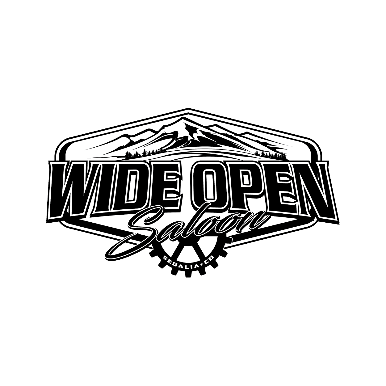 A black and white logo for wide open sl