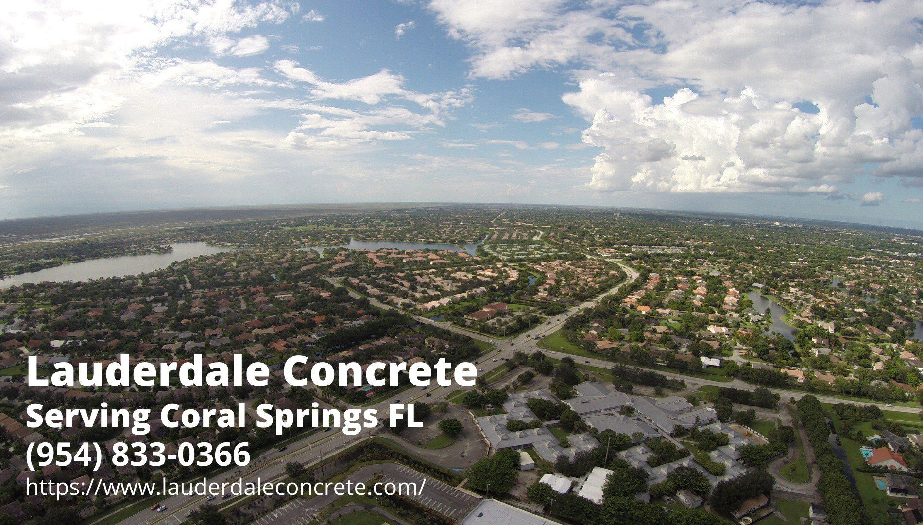 aerial of the residential properties in Coral Springs FL featuring the business info of Lauderdale Concrete