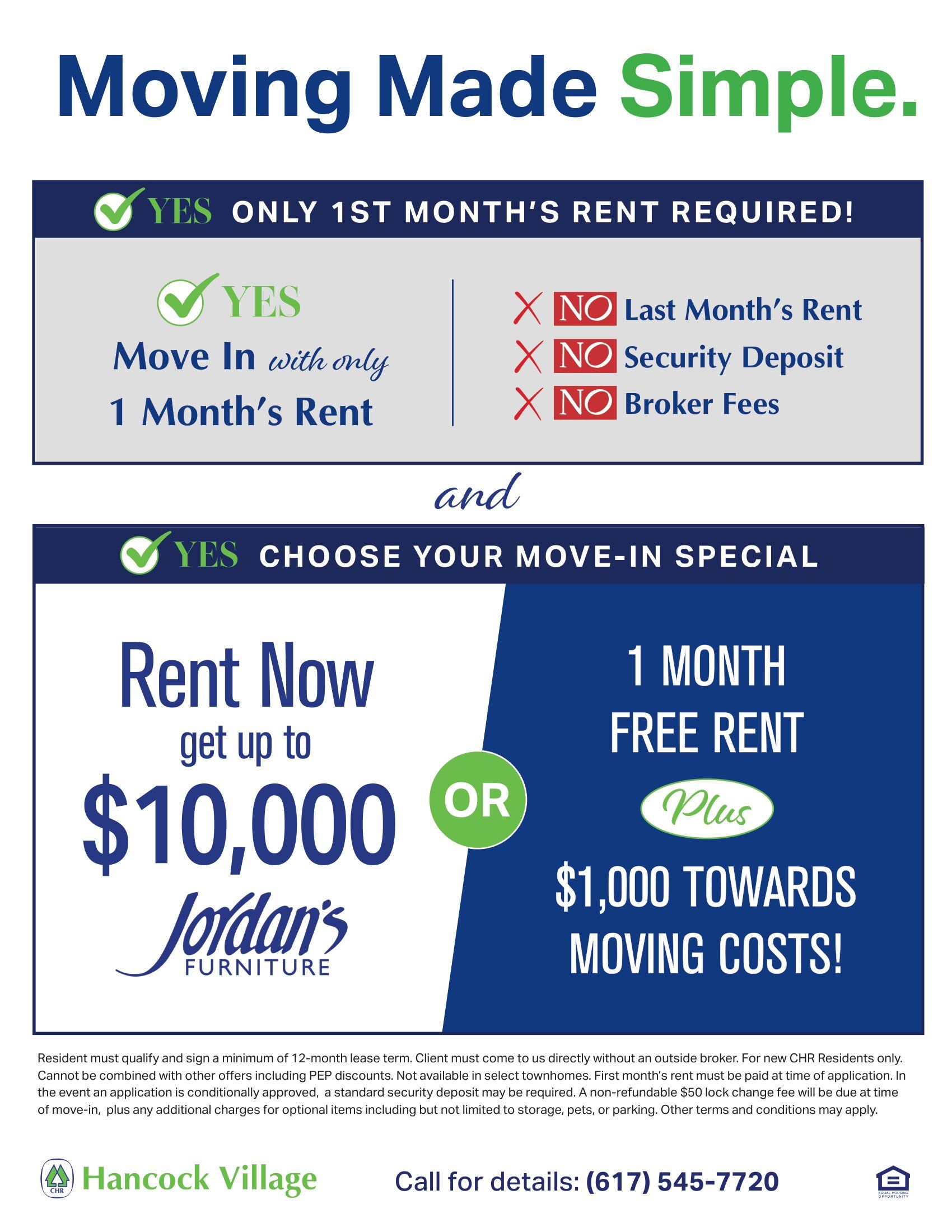 Advertisement: Couple on a couch, Jordan's Furniture promotion, with amounts from $5,000 to $10,000 for apartment leases.