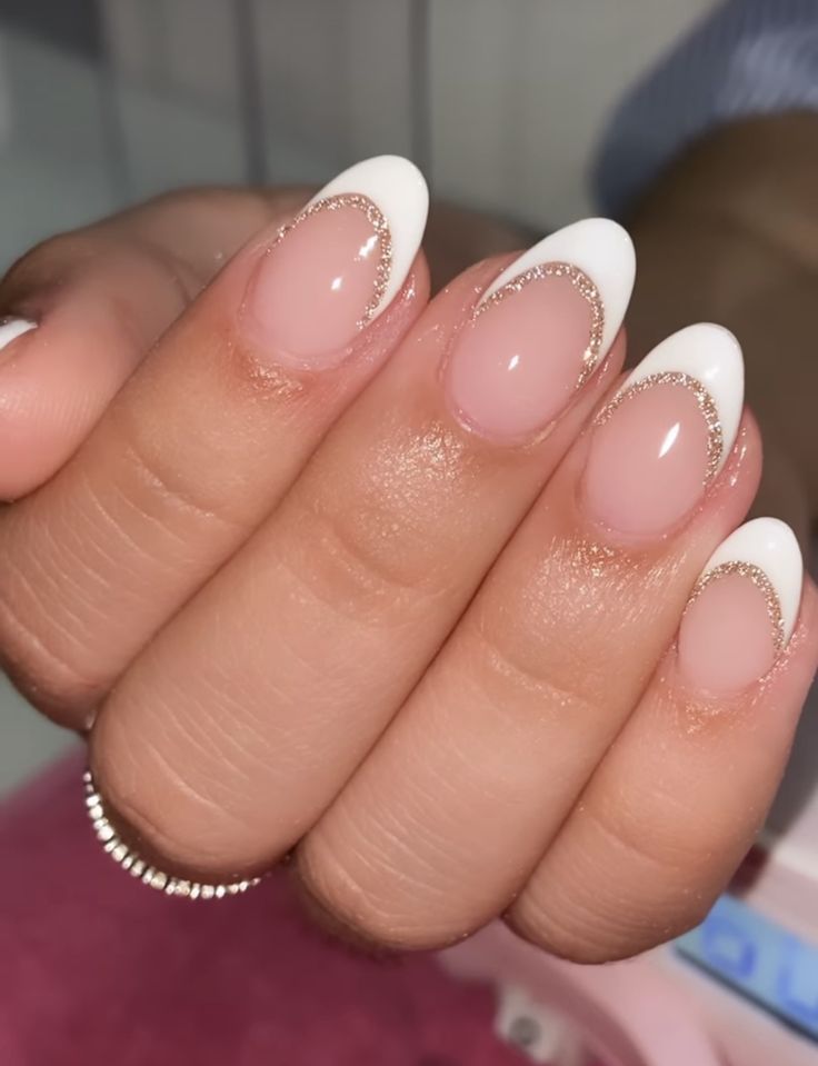 white and gold french tip nails