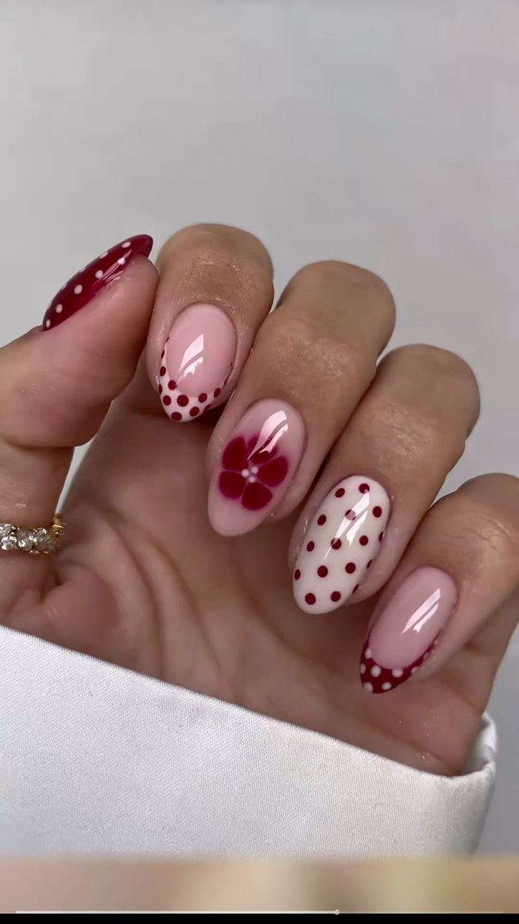 dark red themed nails