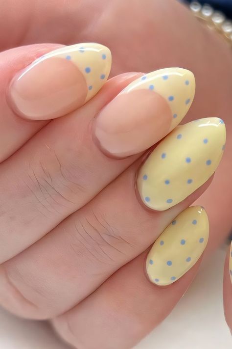 blue and yellow polka dot nails