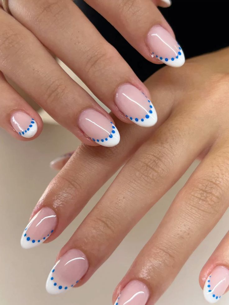 white and blue french tip nails