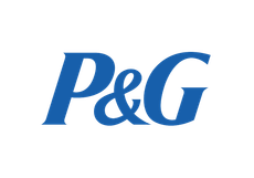 The p & g logo is blue and white on a white background.