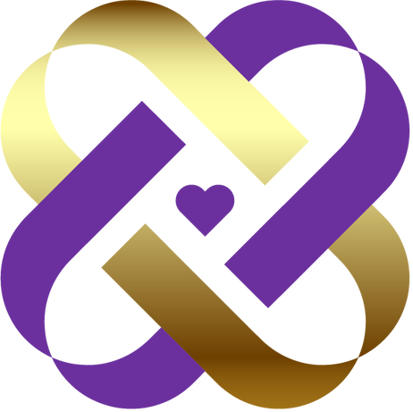 A purple and gold ribbon with a heart in the middle