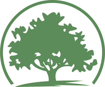 Green tree silhouette within a green circular frame.