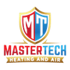 MasterTech Heating and Air logo with red, blue, and gold shield emblem