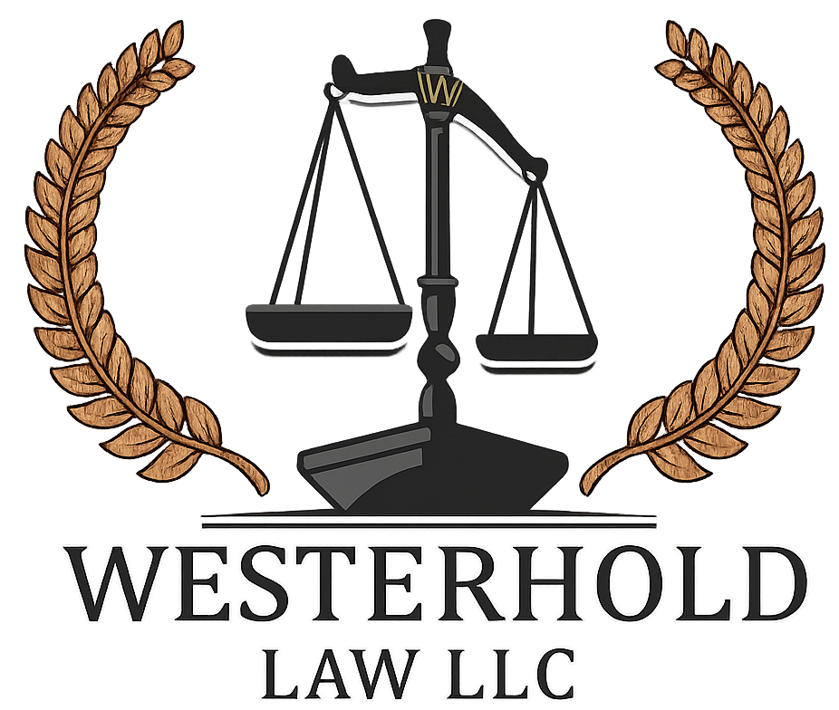 A white logo for a law firm with a pillar.