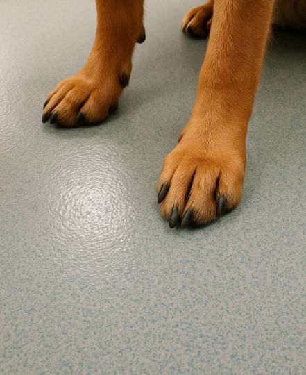 close-up of dog paws on slip-resistant textured flooring