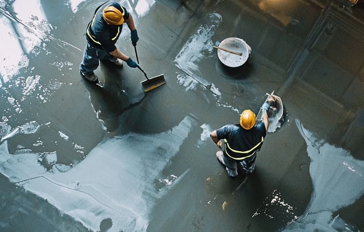 commercial warehouse floor being coated with epoxy