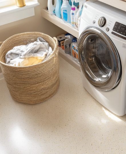 laundry room with newly coated epoxy floor