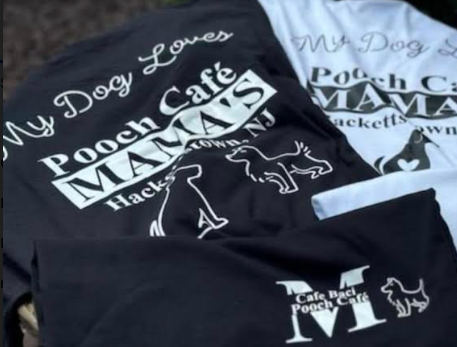 A couple of shirts that say my dog loves pooch cafe mama 's
