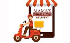 A man is riding a delivery scooter at Mama’s Cafe Baci