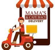 A man is riding a delivery scooter at Mama’s Cafe Baci