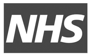 A black and white nhs logo on a white background