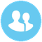Two people are standing next to each other in a blue circle.