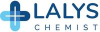 The lalys chemist logo is blue and white with a cross in the middle.