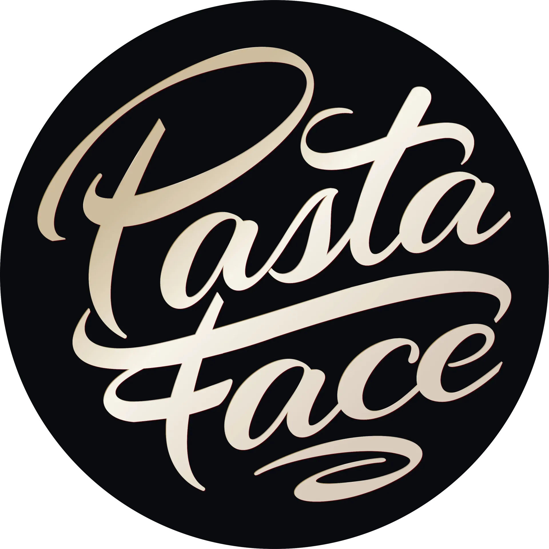 Pasta Face circular black logo with the words 