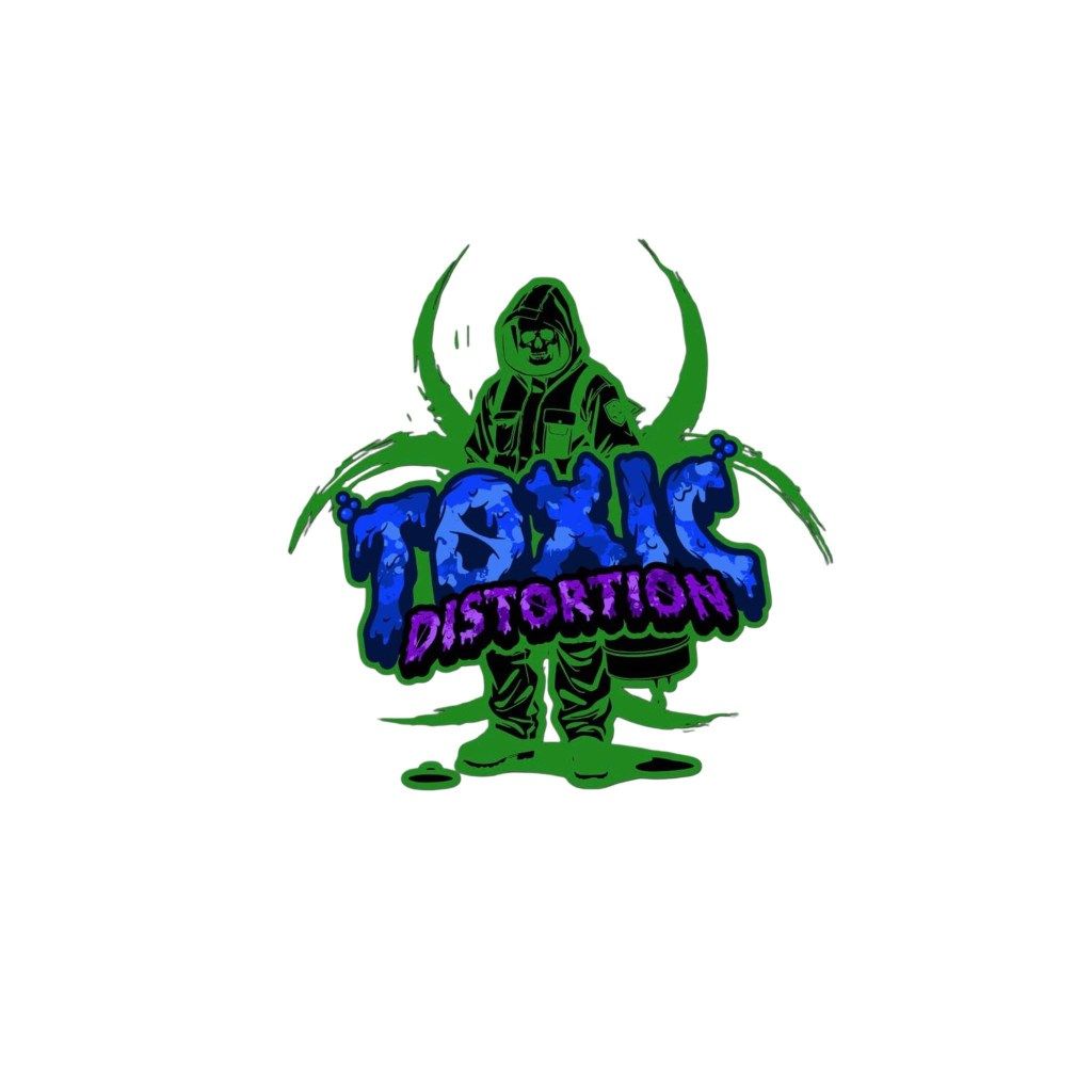 Toxic Distortion logo featuring a green figure in a hazmat suit with the words 