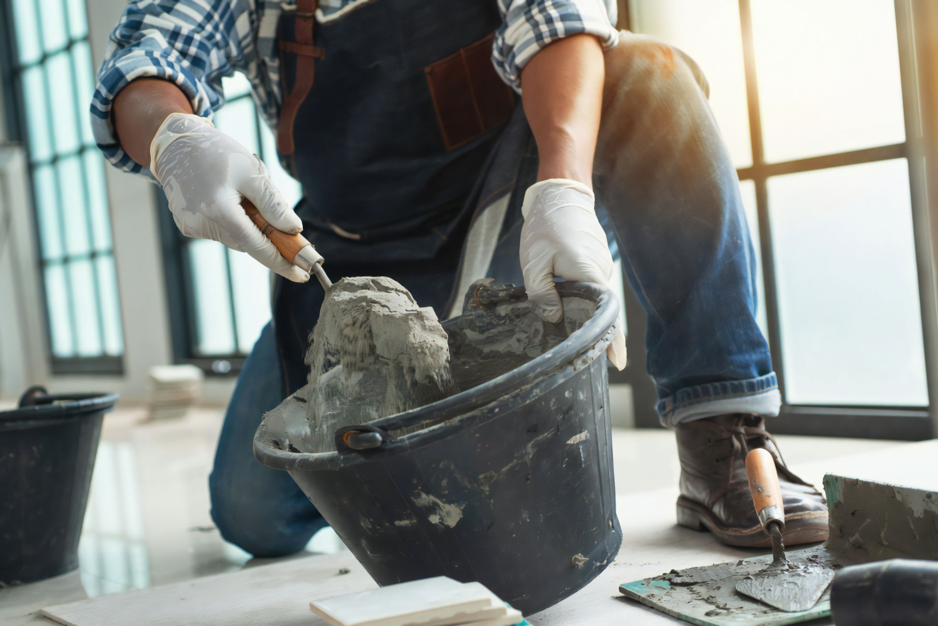 Construction Worker Mixing Cement — Cemak Constructions in Forster-Tuncurry, NSW