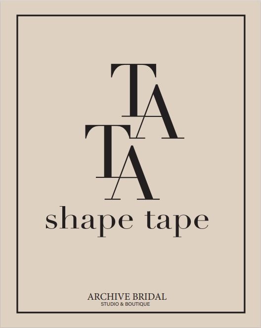 The logo for ta shape tape is on a beige background.