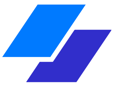 Abstract logo of two overlapping blue and purple parallelograms on a white background