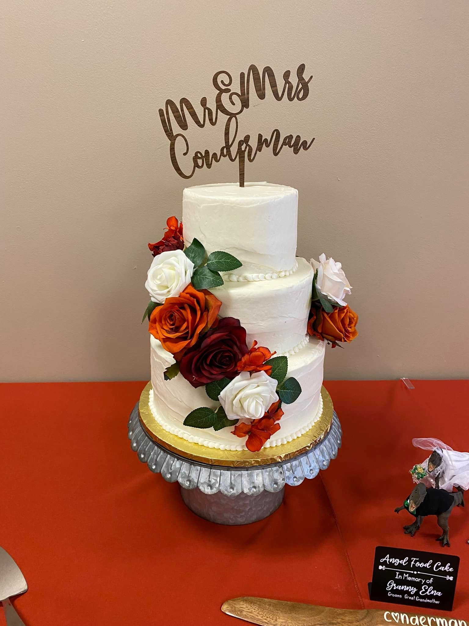 wedding cake with cascading roses