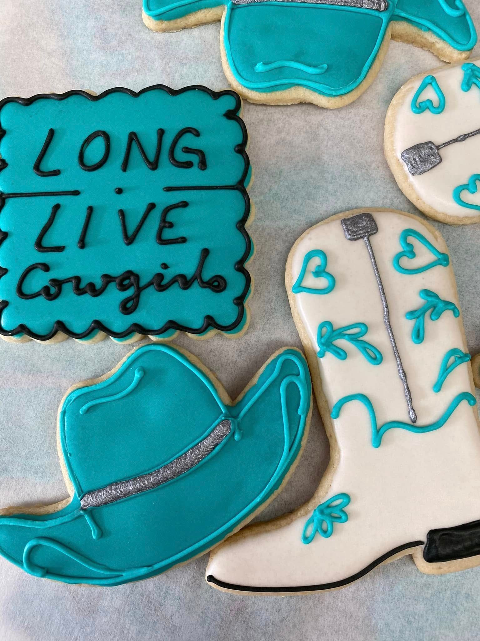 western turquoise and white cookies