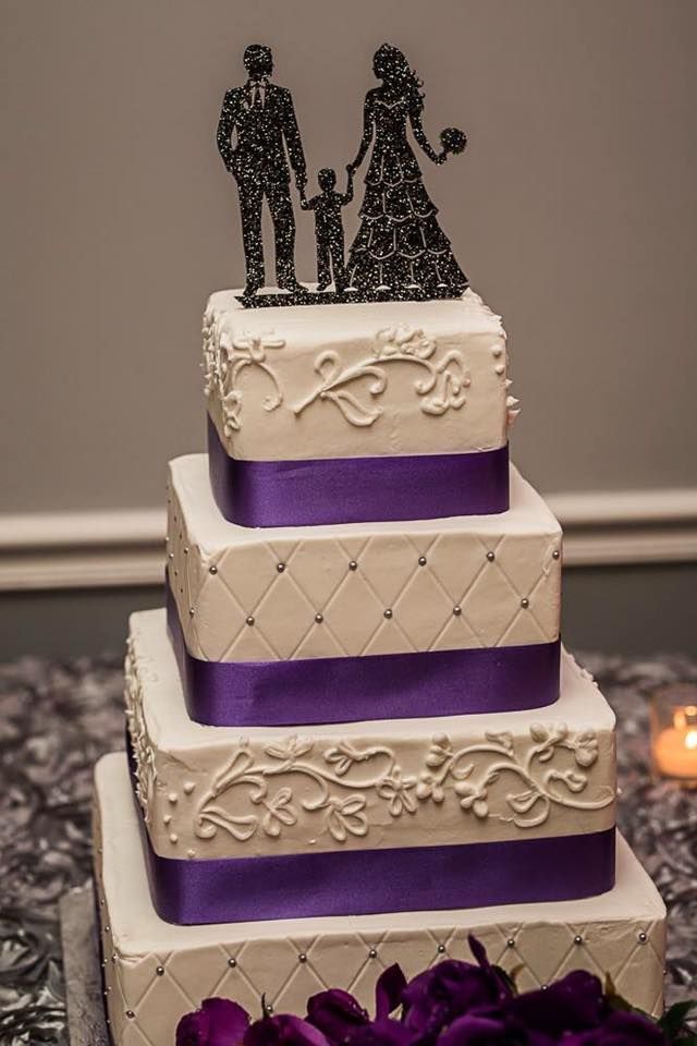 square purple and white wedding cake