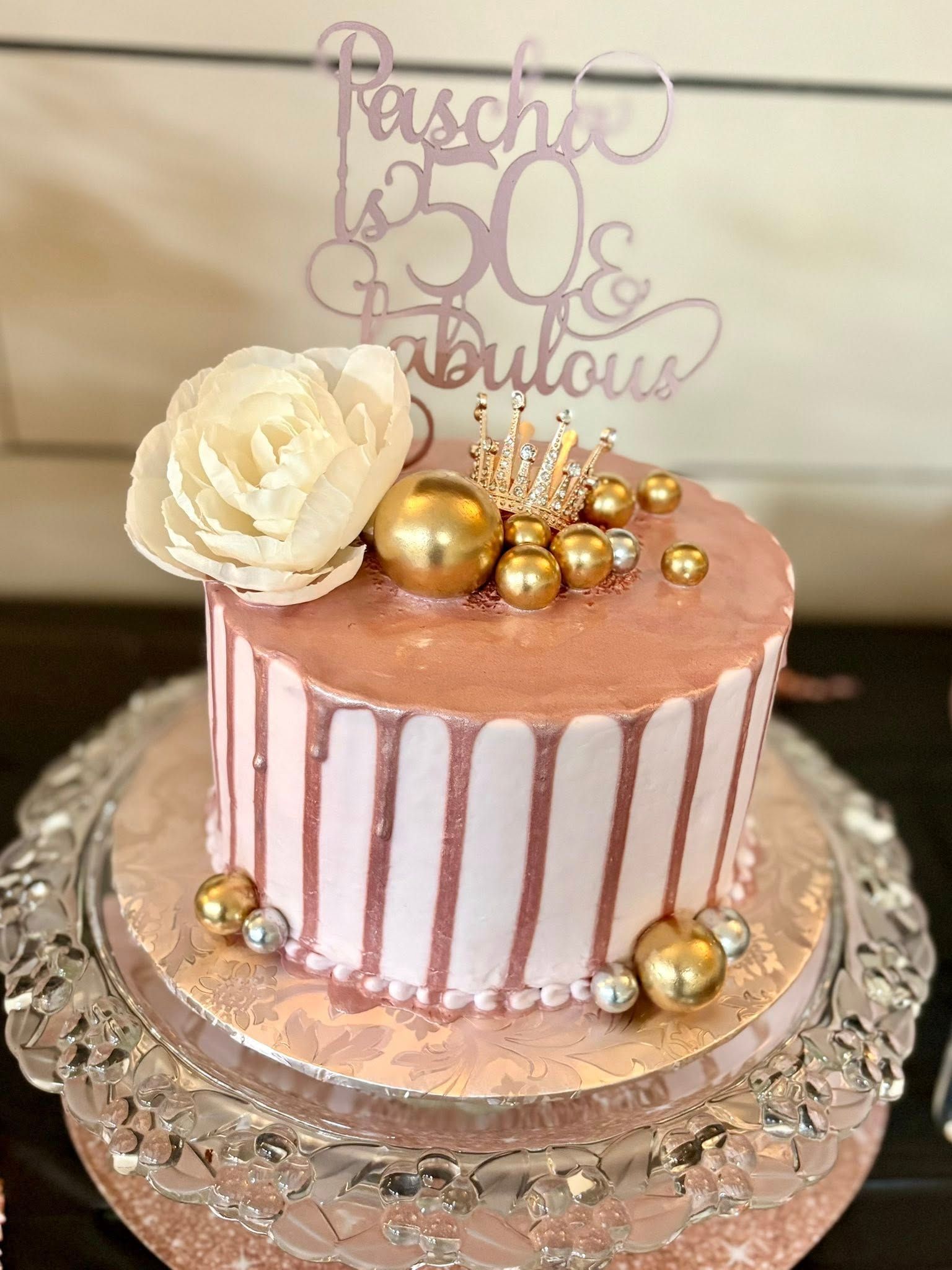pink and gold 50th birthday cake