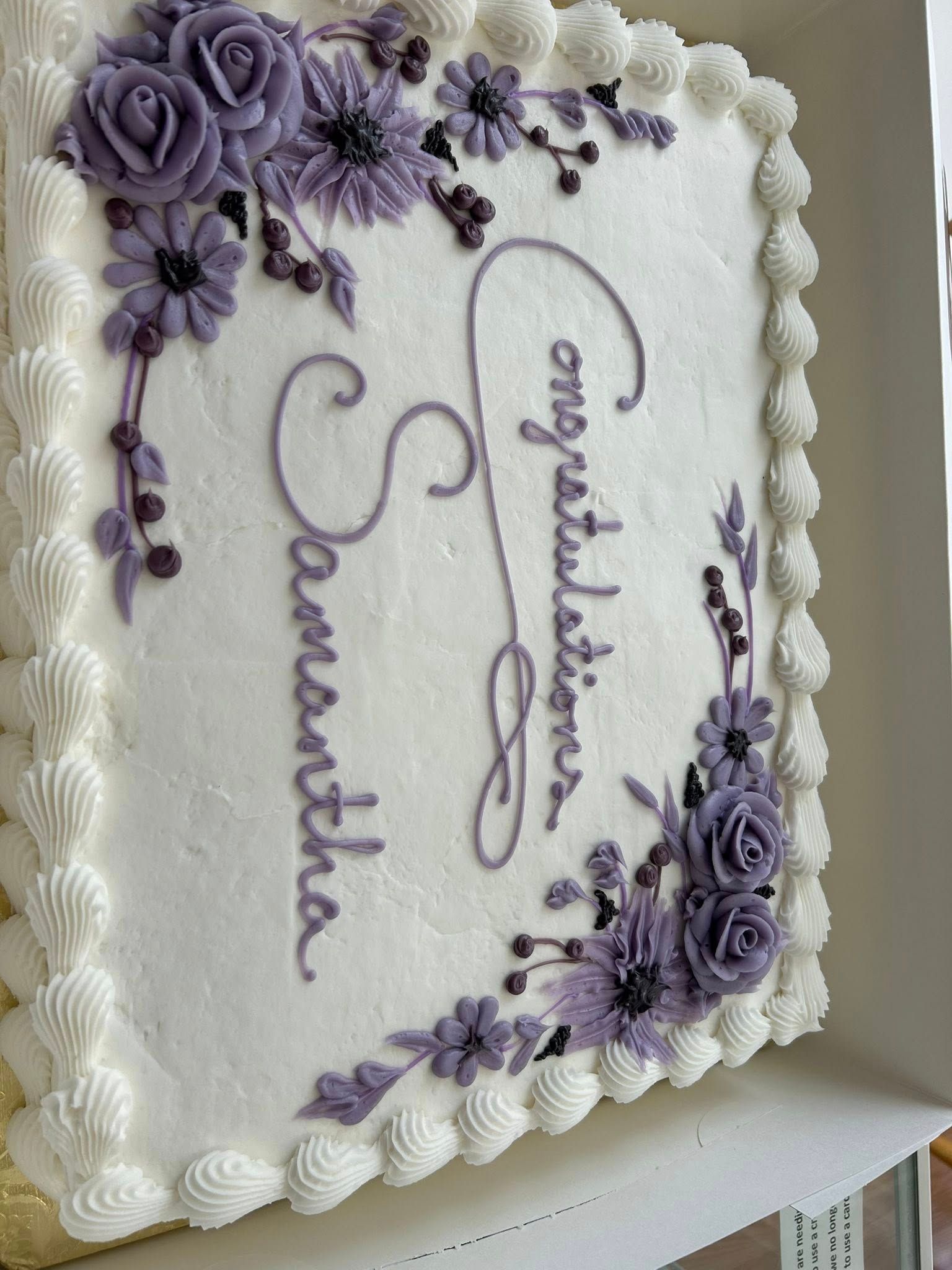 purple congratulations cake