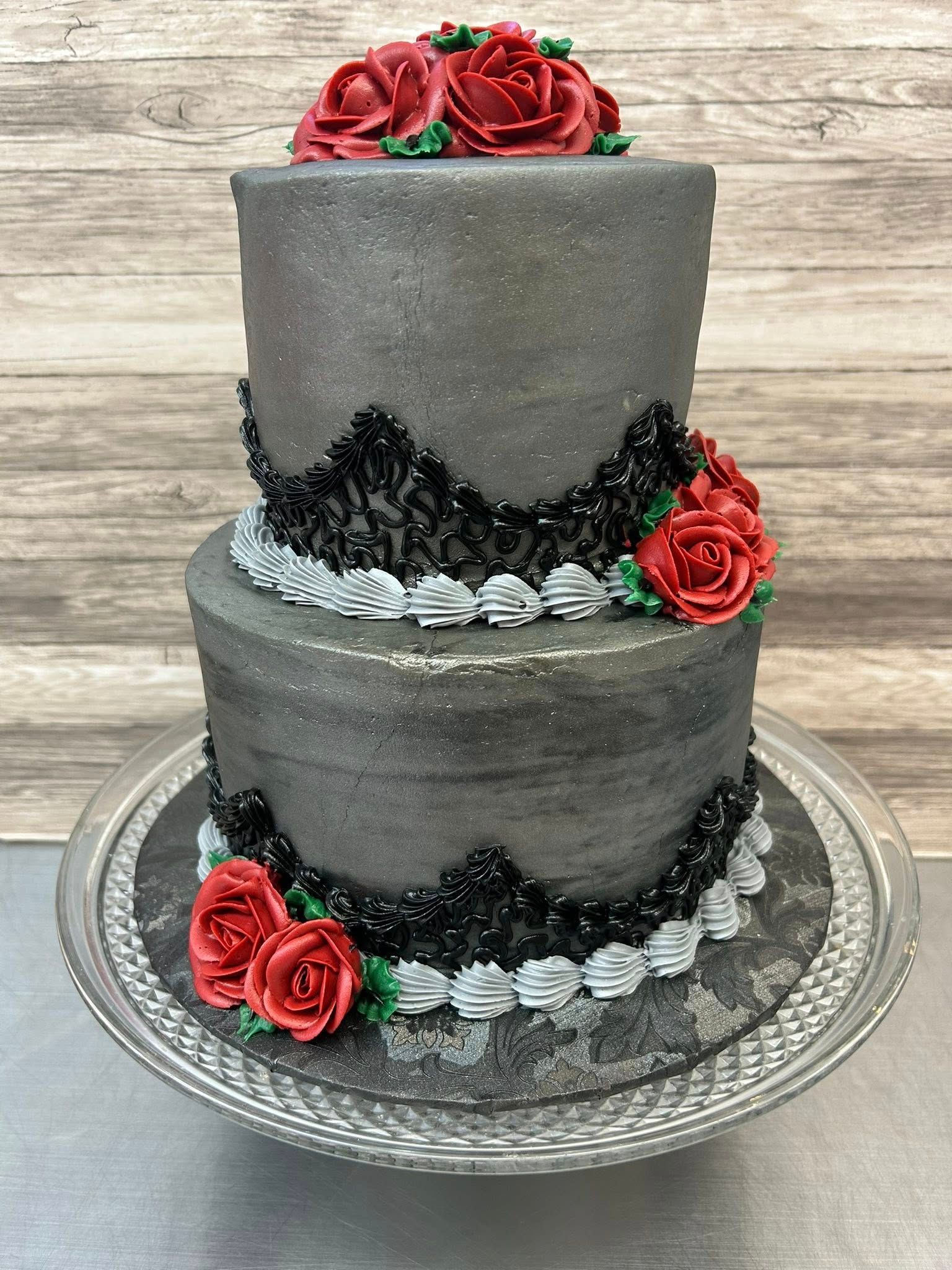 black and red wedding cake