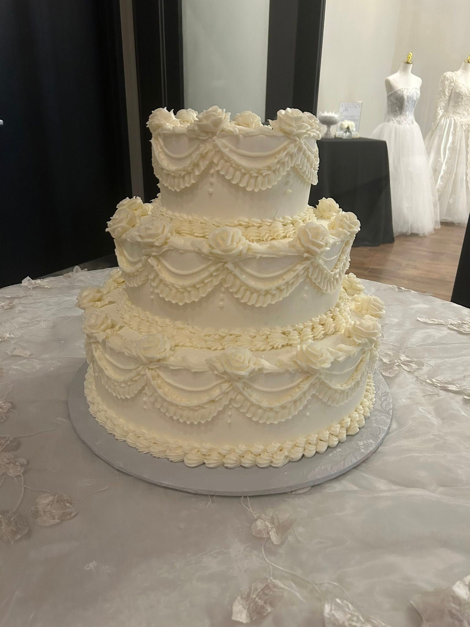 wedding cake with ornate icing
