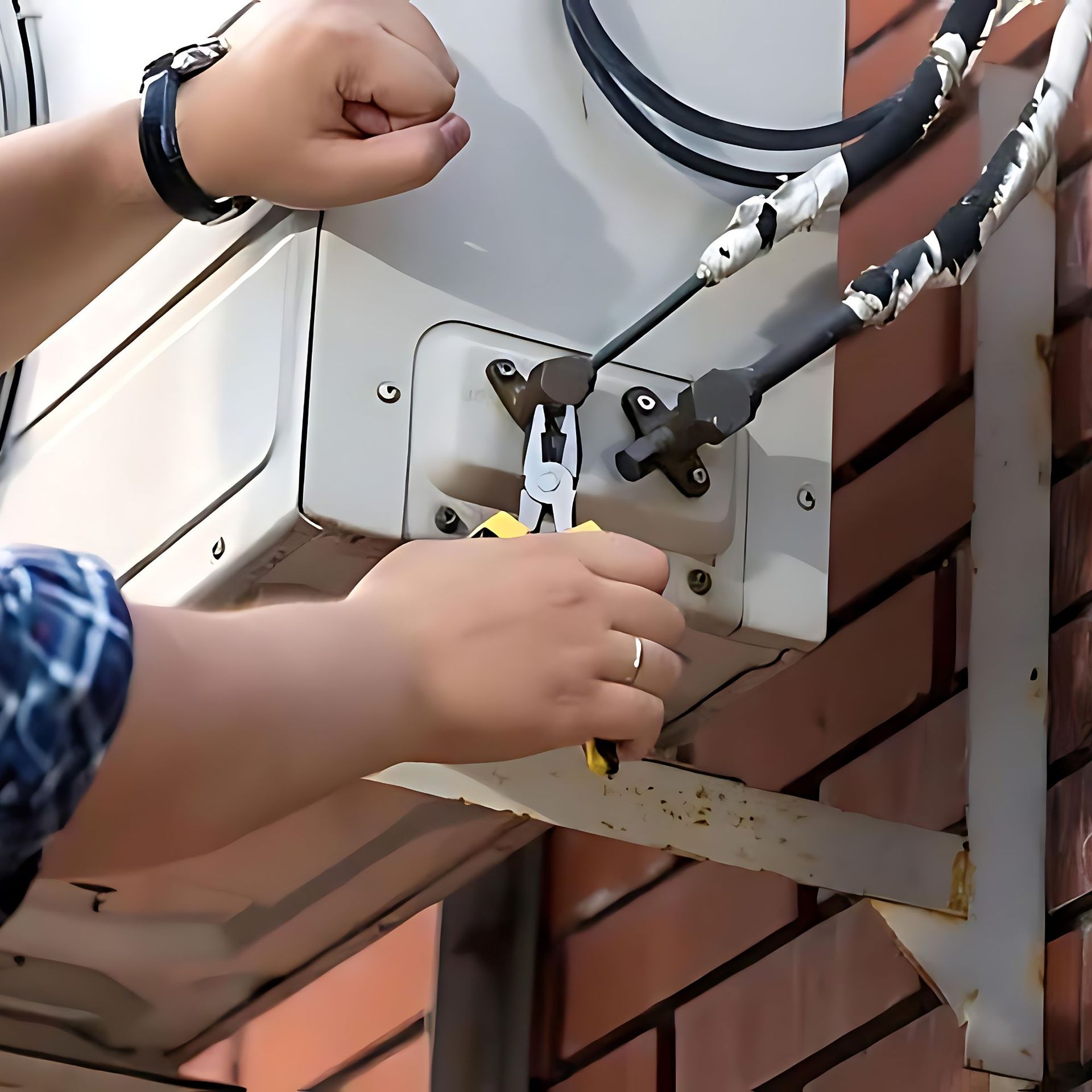 CC Air Services LLC - A person is working on an air conditioner with pliers
