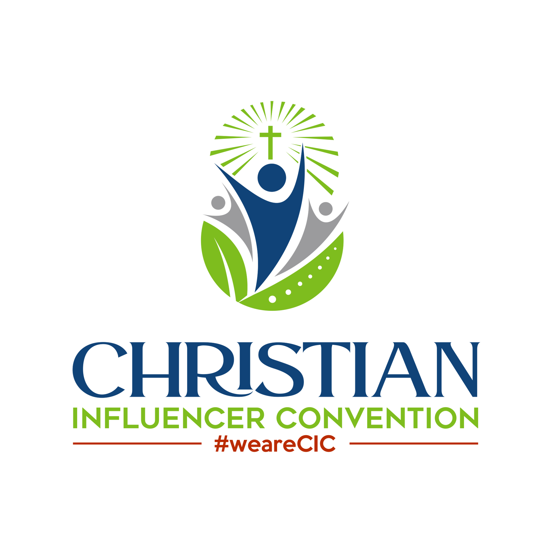 Logo for Christian Influencer Convention with blue and green figure and #weareCIC