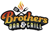 Logo for Brothers Bar & Grill featuring a flame above a crossed spatula and fork, with stylized orange and black lettering.