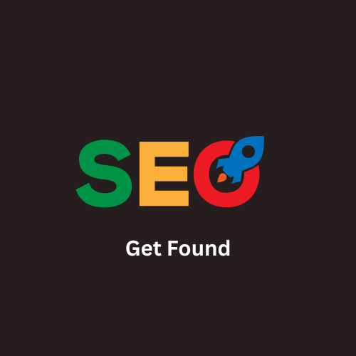Colorful “SEO” logo with a small rocket icon and the words “Get Found” on a dark background