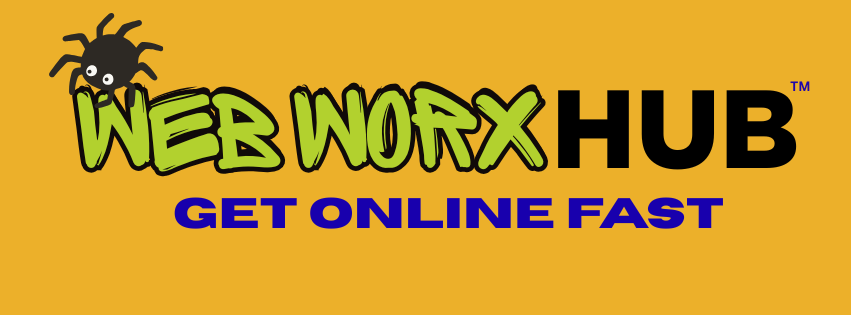 Web Worx Hub – Get Online Fast Logo for Web Worx Hub, with a spider and text: