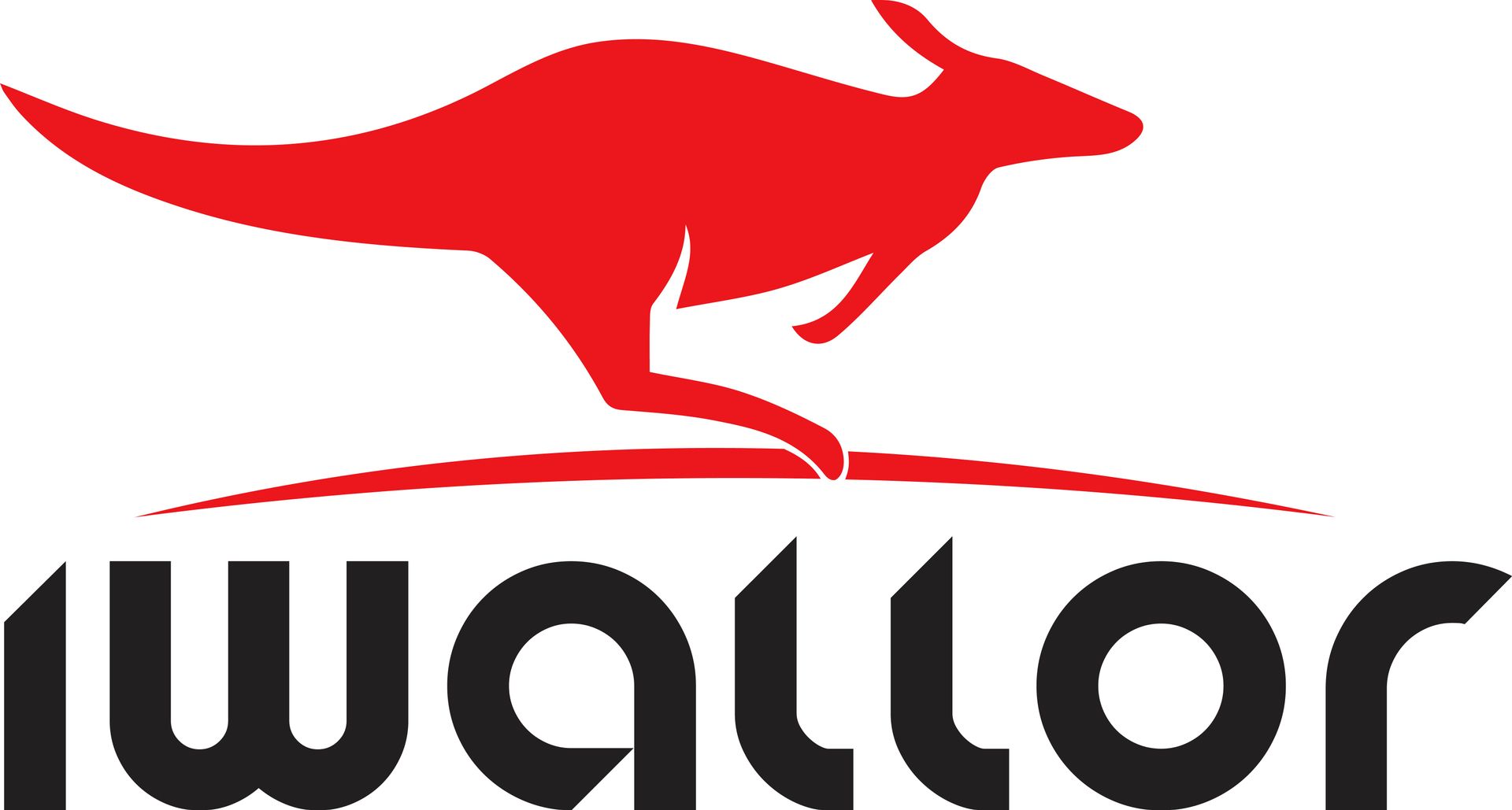 Red kangaroo leaping above the word 