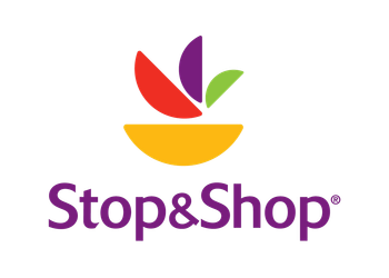 Stop & Shop logo: Colorful stylized fruit bowl with purple text.