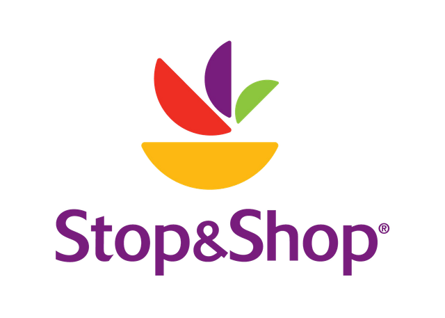 Stop & Shop logo: Colorful stylized fruit bowl with purple text.