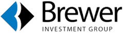A logo for brewer investment group with a blue diamond