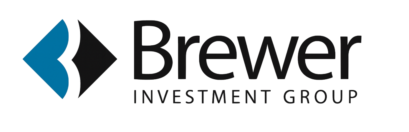 A logo for brewer investment group with a blue diamond