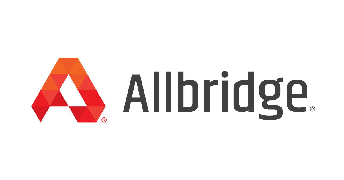 an allbridge logo with a red triangle in the middle