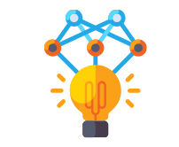 An icon of a light bulb with lines coming out of it.