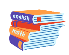 A stack of books including english math and science