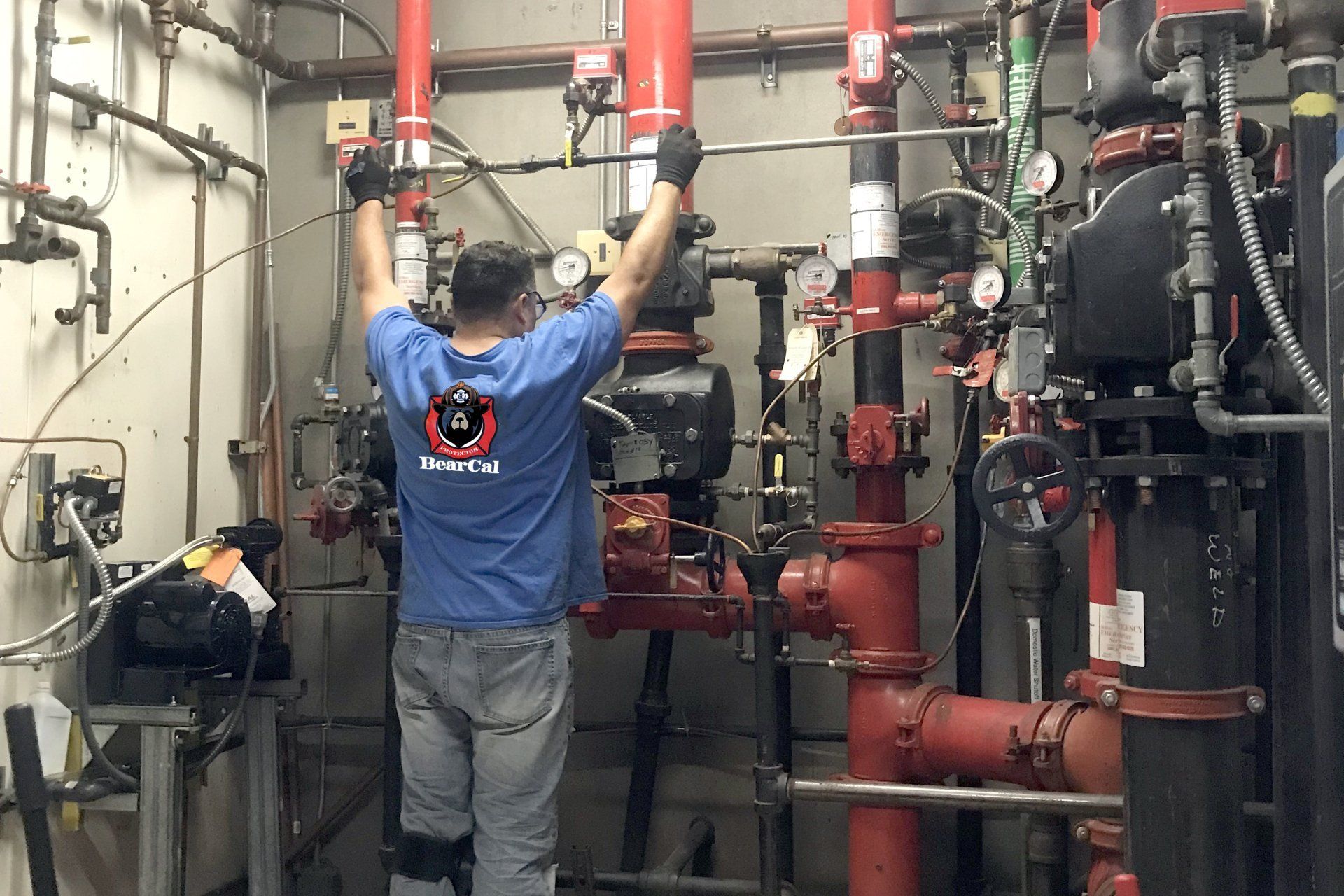 man checking fire protection systems
