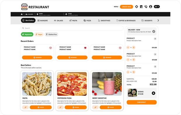 a screenshot of a restaurant website showing a variety of food and drinks .