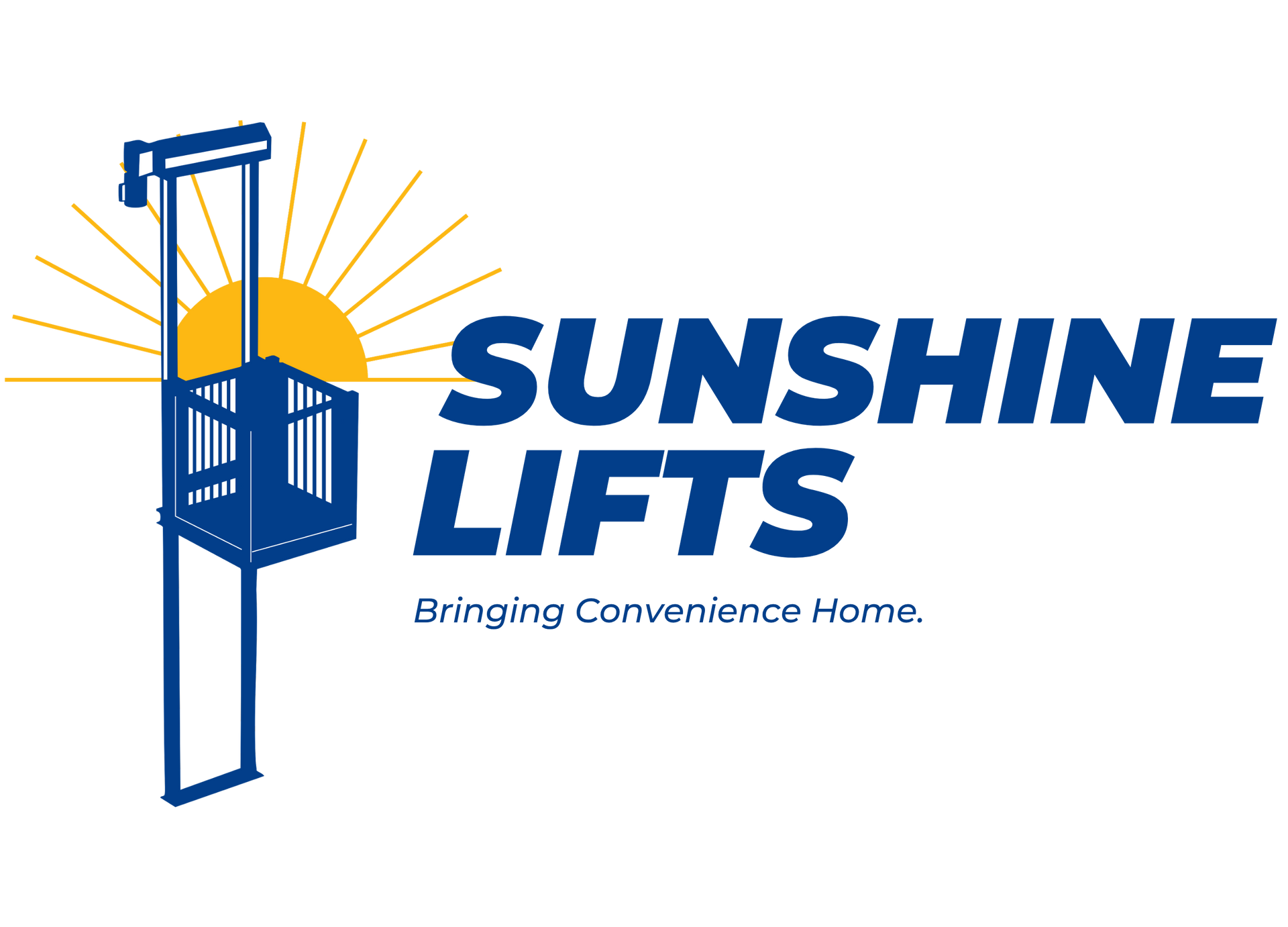Logo for Sunshine Lifts: a blue and yellow lift with the company name, promoting home convenience.