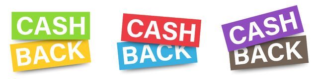 Three signs that say cash back are stacked on top of each other on a white background.